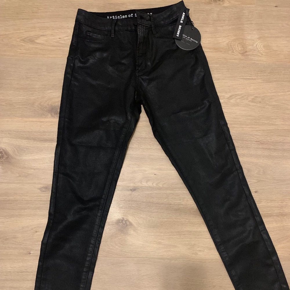 Women’s black shiny jeans